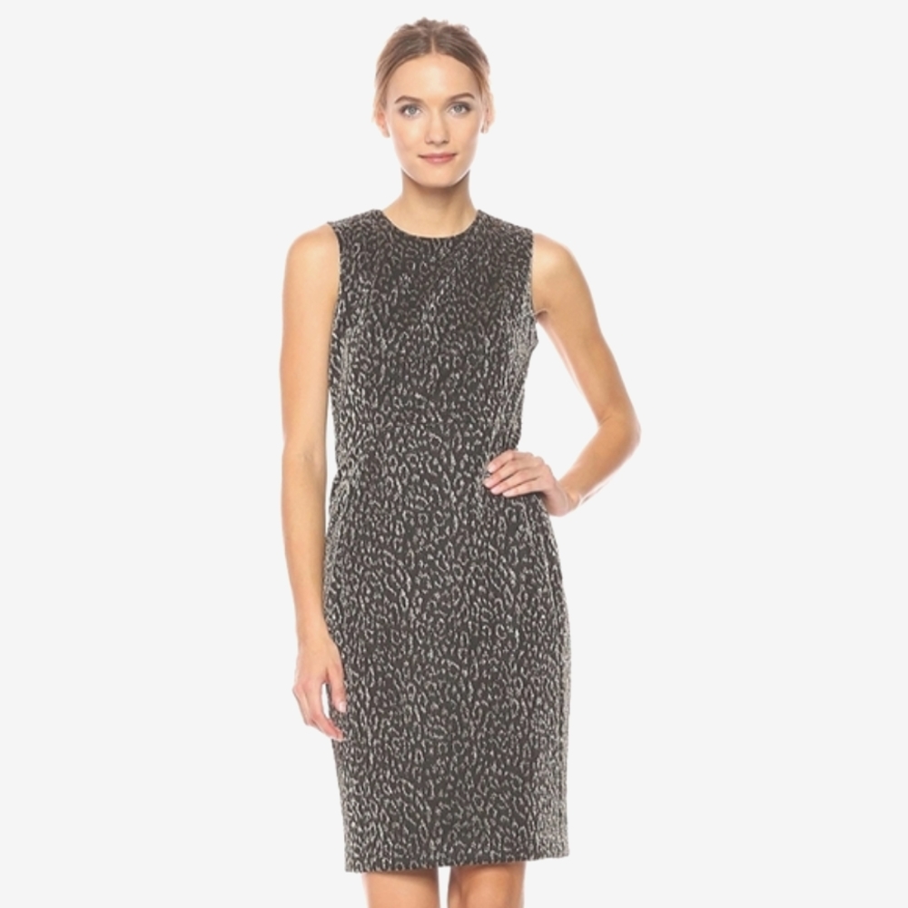 NWT Calvin Klein Black and Gold Sleeveless Sheath Dress